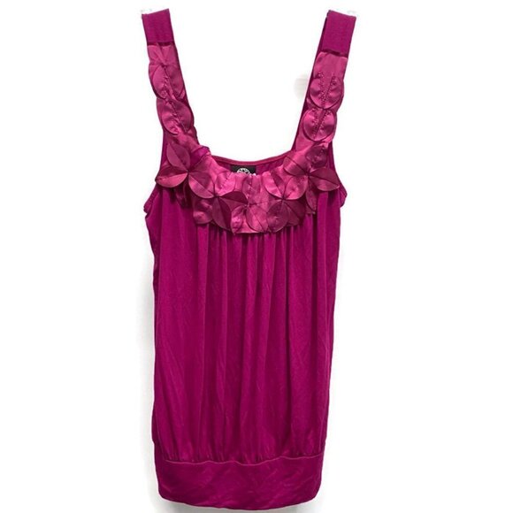 Bobeau Magenta w/Floral Embellishment Tank Top - Picture 1 of 3